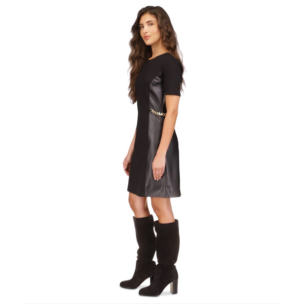 Michael Kors- Faux - Leather Mixed Media Chain Dress🔥